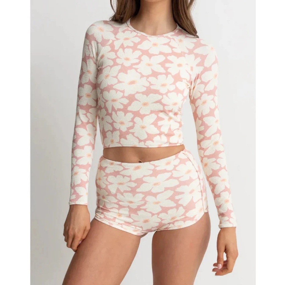 Free People Rhythm Mini Floral Swimsuit Set Dolphin boyShorts Rashguard XL